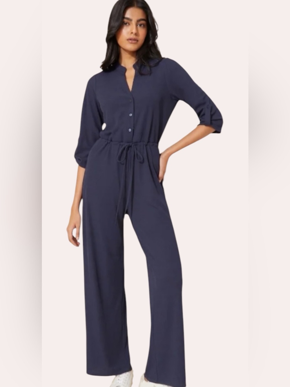 Navy Relaxed Tie-Waist Jumpsuit